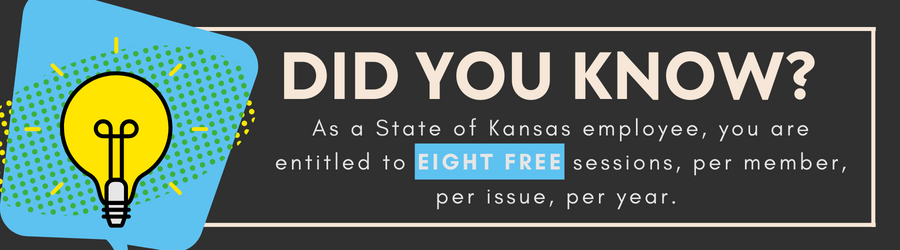 Did You Know - As a State of Kansas employee, you are entitled to 8 free sessions, per member, per issue, per year. Image shows lightbulb.